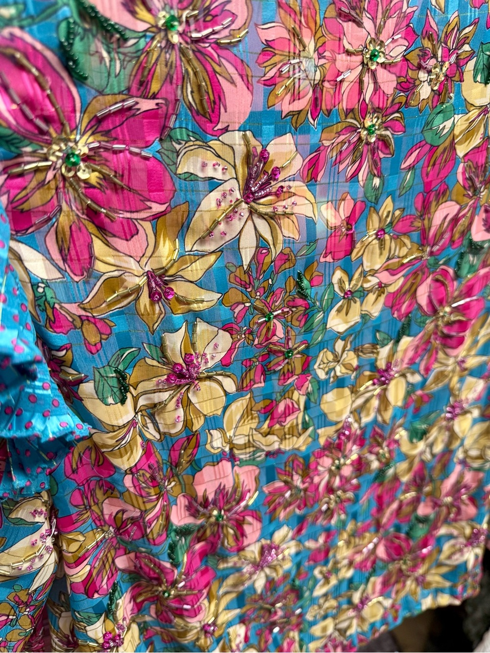 Vintage Diane Freis Georgette Floral Embellished Sheer Ruffle Blouse - Picture 9 of 12
